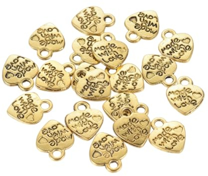 50 Herz Charms Anhänger Farbe Gold 12x10mm #S316 | Made with Love, Schmuckzubehör, Metall