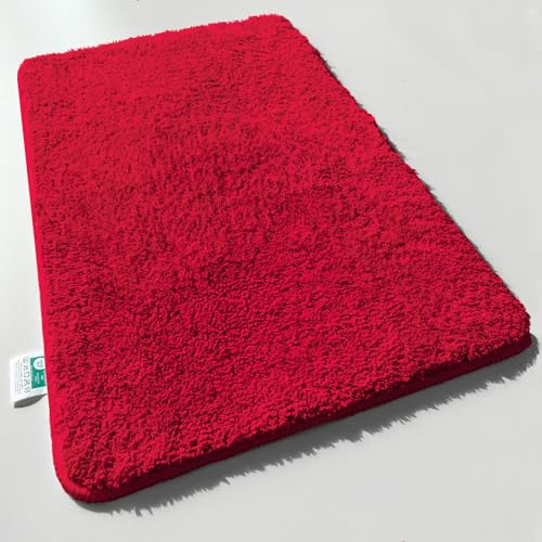 casa pura Badematte rot weicher, Flauschiger Badezimmerteppich in Shaggy Optik, Badvorleger rutschfest waschbar - Duschvorleger, Teppich Fußmatte für Badezimmer, Dusche 80x150 cm, Sky Soft