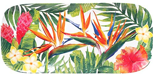 Les Jardins de la Comtesse - Plat Rond en Mélamine Pure - Fleurs Exotiques - 35,5 cm – Rouge/Vert - Plat de Présentation de la Collection de Vaisselle Quasi-Incassable MelARTmine