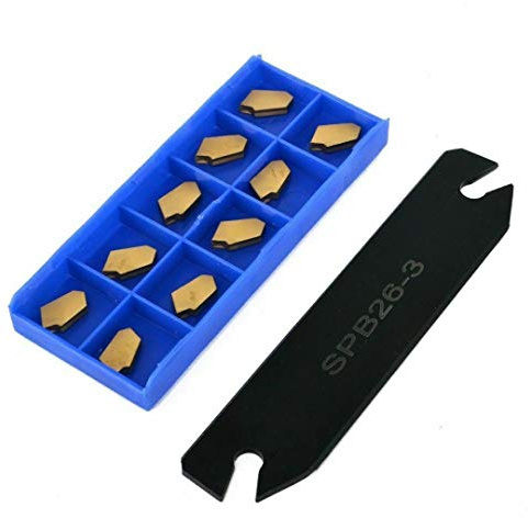 1 x SPB26-3 Supporto per utensili da taglio a gole da taglio + 10 x GTN-3 SP300 inserti in carburo