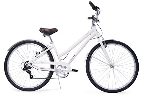 Huffy Sienna damer hybridcykel 27,5 stad pendlare bekväm retro stil vit