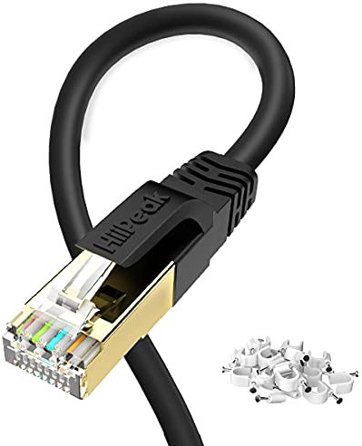 HiiPeak 25m Cable Ethernet Cat 8 RJ45, Cable Lan Internet à Haut Débit de 40 Gbit/s et 2000 Mhz avec Connecteurs Plaqués Or, Cable Réseau Noir Rond