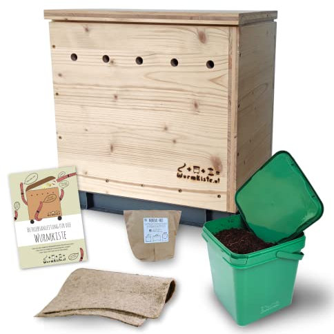 wurmkiste.at Mini Wurmkomposter aus Holz | kleine Wurmkiste Starterset mit Würmer