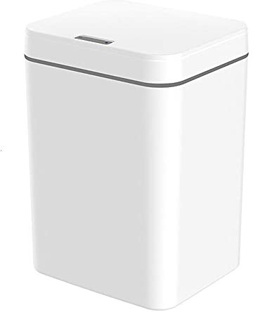 Automatic Touchless Motion Sensor Bin Trash Can Smart Trash can with Lid Household Living Room Kitchen Bedroom Bathroom Creative Classification Induction Rectangular Rubbish Bin 16L-White
