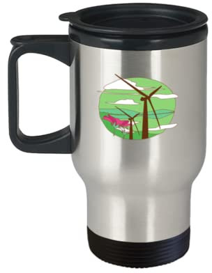 Taza de viaje de café divertida molino de viento energía eólica ambiental