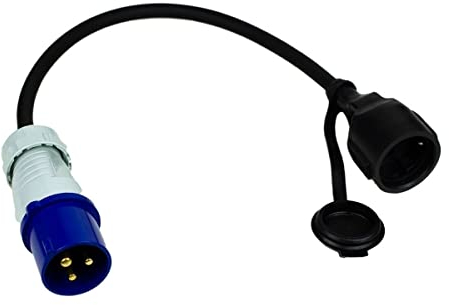 CEE Kabel Adapter Stecker auf Schutzkontakt-Kupplung IP44 Electraline spritzwassergeschützt I H07RN-F 3G2,5 / 16A für Camping,Caravan und Wohnwagen etc
