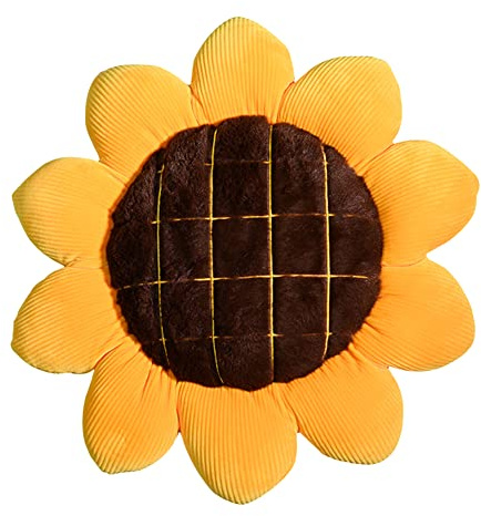 BYNYXI Sonnenblumenkissen, 38cm Bodenkissen für Kinder Sofa Stuhlkissen Sonnen Kissen Blumenform Rund Blumenkissen Baby Dekokissen für Kinderzimmer Sitzkissen Weiche Plüschkissen,38cm/48cm/68cm