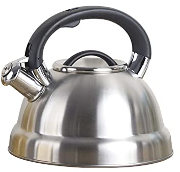 Hervidor silbador de acero inoxidable, Hervidor de agua caliente de 3L, Hervidor de vitrocerámica de cocina, Interruptor de botón Tetera de té de camping Tetera para estufa de gas Cocina de inducción