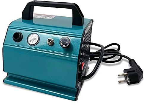 Airbrush Set Kompressor Profi-AirBrush Kompressor Set I mit sehr leisem Airbrush Kompressor - UNIVERSAL-AIRBRUSH-PISTOLE DOUBLE-ACTION inkl. 3 Düsen, Nadeln, Fliesbecher (Kompressor Beauty MAXX)