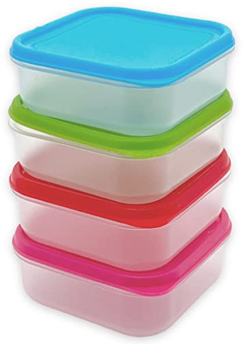 MIJOMA Mini contenitori per alimenti senza BPA, set da 4 con coperchi colorati, lavabili in lavastoviglie, ideali per i viaggi e la casa