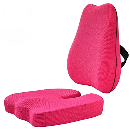 ZONEWD Cojín de silla para silla de oficina, almohada de apoyo lumbar para silla, cojín de asiento de coche, soporte de espalda almohada de espuma viscoelástica lavable, rosa, 45 x 40 x 12 cm