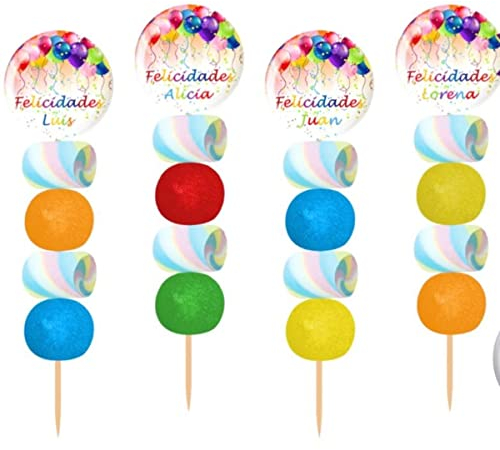 Lote de 30 Originales Brochetas de Golosinas Personalizables Felicidades. Recuerdos. Detalles y Regalos para Fiestas de Cumpleaños, Bodas, Bautizos.DC.