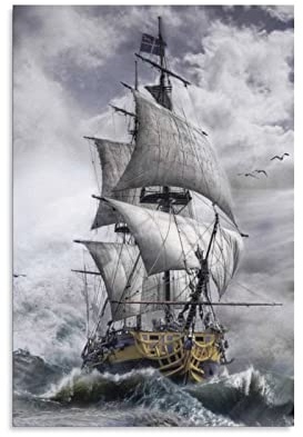 PACUM Leinwand Bilder Abstrakte retro alte segelschiffe wellen poster leinwand poster schlafzimmer dekor sport landschaft büro zimmer dekor 40x60cm (Ungerahmt)