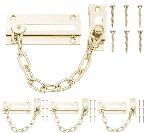 SOL 4pk Brass Door Chain Kit – Restrictor for Front Door – Heavy-Duty Door Safety Chain Lock for Home Security, Added Protection, Peace of Mind, Durable Metal Construction, and Easy Installation