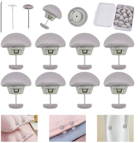 ADERTOS 16 PCS Mushroom Duvet Clips Non-Slip Duvet Fixing Holder Quilt Cover Pins Round Comforter Clips Quilt Holder Fixator with Box for Blanket Bed Sheet, Duvet Clips to Keep Duvet in Place (Gray)