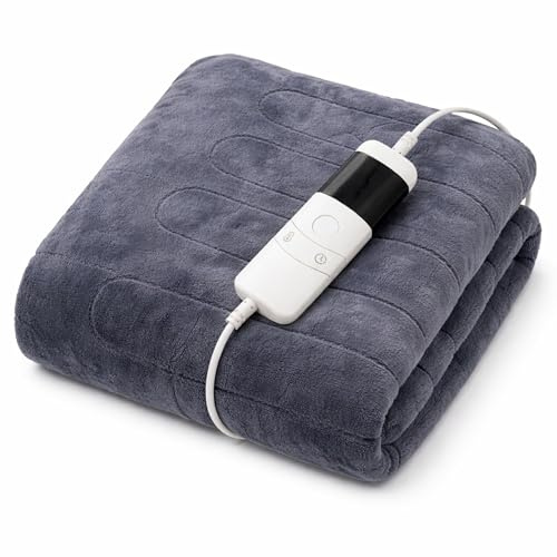 Marco Paul Electric Heated Throw Blanket 160 x 120cm Grey Fleece – Heated Blanket for Sofa & Bed with 10 Heat Settings, 8H Timer, Fast Heating, Overheat Protection, Machine Washable Electric Throw
