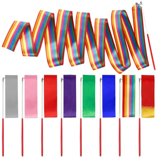 Tarocat 2 m Tanzband Gymnastikband, 8 Stück Tanzbänder Streamer Set, Tanzband mit Stab, Wirbelndes Tanzband Gymnastikband, Buntes Gymnastik Band für Künstlerische Tanzgymnastik, Talentshow