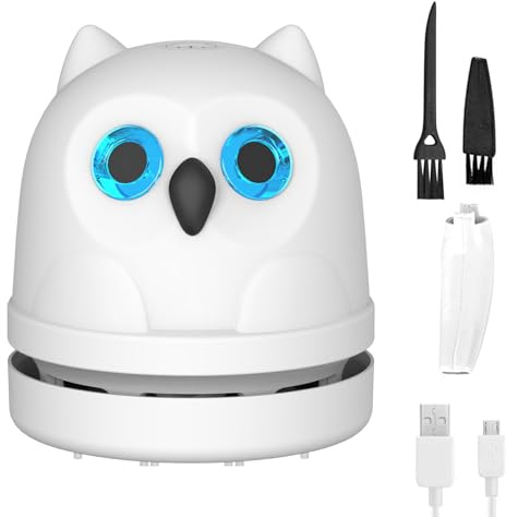 Hallocool Mini Desktop Vacuum Cleaner Owl Desk Vacuum Cleaner Cute Desk Vacuum Sweeper for Cleaning Eraser Waste, Crumbs, Hair, Paper Scraps on Computer Piano Keyboard Countertop Car