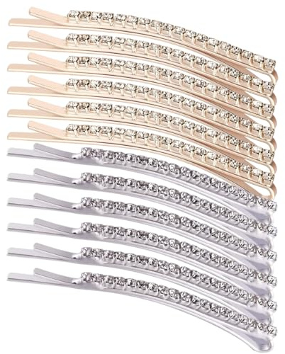 12 Pezzi Fermagli per Capelli Strass, Mollette Cristallo Forcine Perni Forcina con Strass Argento Forcina con Strass Color Oro