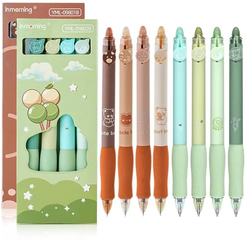 Megcdtr Radierbarer Kugelschreibe, 8 Stücke Tintenroller Radierbar, 0.5mm Schwarz Radierbare Stifte, Erasable Pen Set für Studenten Geschenk Schul Bürobedarf(2 Stile)