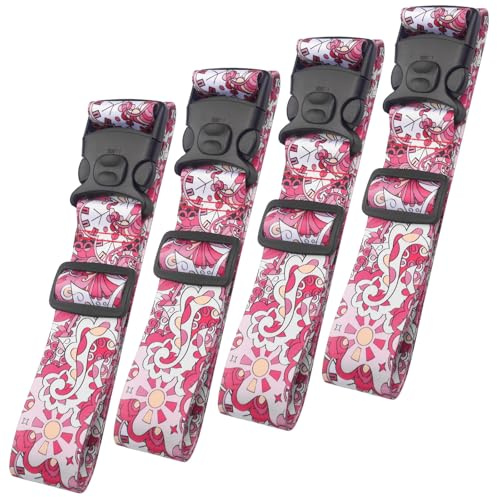 4 Stück Premium Koffergurt, Kofferband Gurt Auffällig Einstellbare, Personalisierter Gepäckgurt mit Verschließbarer Schnalle, Koffergürtel, Kofferbänder für Koffer Gürtel Reisetasche (Pinke)