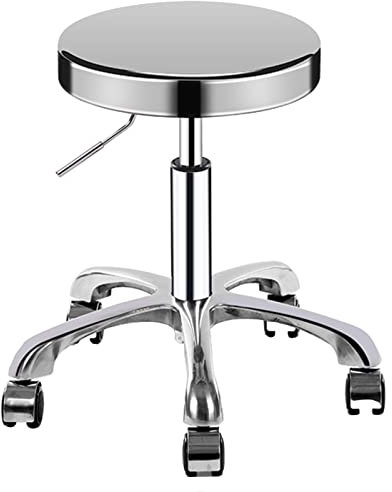 QZQJUILU Drehhocker mit Rollen, Barhocker, runder Hocker aus Edelstahl, Schönheitssalon, Labor, Fließband, Produktion, Werkstatt, Personalstuhl mit Universalrollen