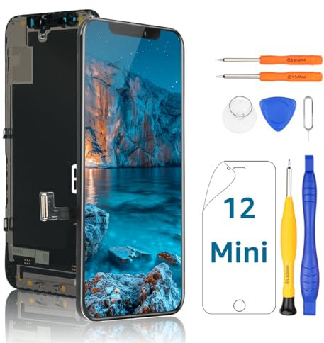 Yodoit Écran LCD pour iPhone 12 Mini Tactile Vitre 5,4 3D Touch Face ID Ecran avec Kit de Réparation Compatible avec Modèles A2176, A2398, A2399, A2400