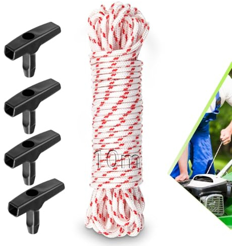 TXXATX 10m Corde Lanceur Tondeuse 3.5mm avec 4 Pièces Poignée | Corde Demarrage Tondeuse, Corde Demarreur Rappel, Corde de Rechange pour Tondeuse Essence, Gazon, Tronçonneuse