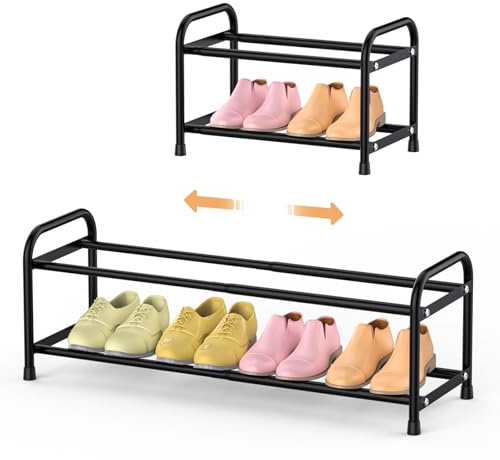 esonstyle Zapatero de 2 Niveles, Ajustable 42-77 cm, Para4-8 Pares de Zapatos, Ahorra Espacio y Estable, Negro, para Entrada de casa, Pasillo y Armario