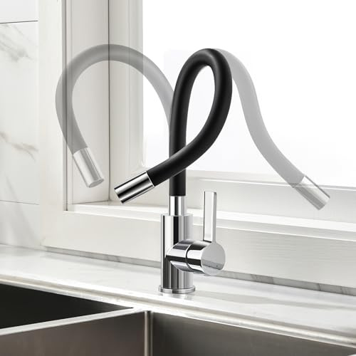 AuraLum pro Grifo Cocina Flexible, Grifos Cocina Fregadero Giratorios a 360°, Grifo de Cocina Fregadero Negro, Torneira Cozinha con Alto Caño, Grifo Monomando Cocina