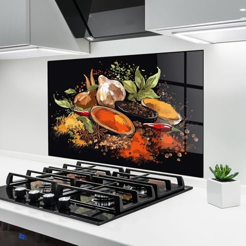 ARTHUB® Küchenrückwand aus Glas 50x70 cm, 4mm ESG | Spritzschutz, Glasplatte, Herdspritzschutz, Wandschutz für Herd, Hartglas, Lebensmittel, Gewürze, Pretty Spices
