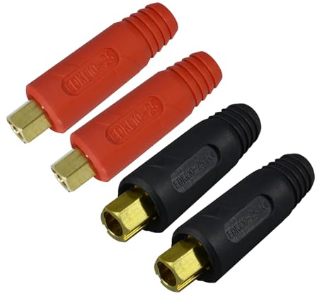 RIVERWELD Connettore per pannello cavi di saldatura TIG EDKL10-25 200A con attacco rapido Dinse nero e rosso, 4 pezzi