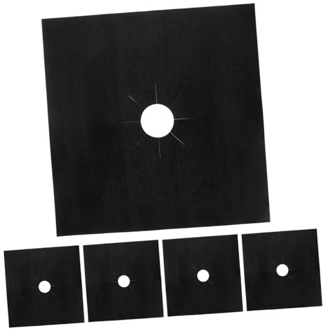 Protège-cuisinière à Gaz Ptfe Noir 5 Pièces, Protection de Plaque | Réutilisable et Amovible, Lavable à L’eau Savonneuse Chaude, Entretien Facile