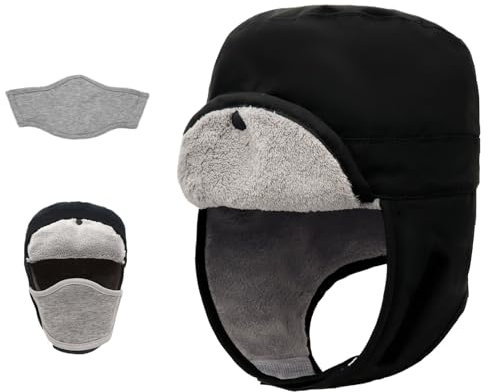 ZALXOZYL Fliegermütze für Herren Mit Wangenschutz Aus Samt Wollige Thermo-Trappermütze für Outdoor-Sport Schwarz S 54 cm Kinder