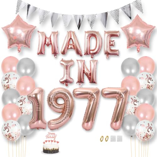 Daimay Happy 48 Birthday Balloon Banner Decorations Rose Gold MADE IN 1977 Aluminum Foil Letters Balloons Latex Confetti Balloons Triangle Flag Party Supplies Cake Topper for Men Women Photo Props
