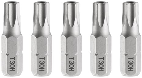 QUARKZMAN 5pz Punte Cacciavite Torx T30H 1/4 Esagonale 25mm/1 Lunghezza | Stelle Magnetiche a 6 Punti, Acciaio S2, con Foro per Cacciavite