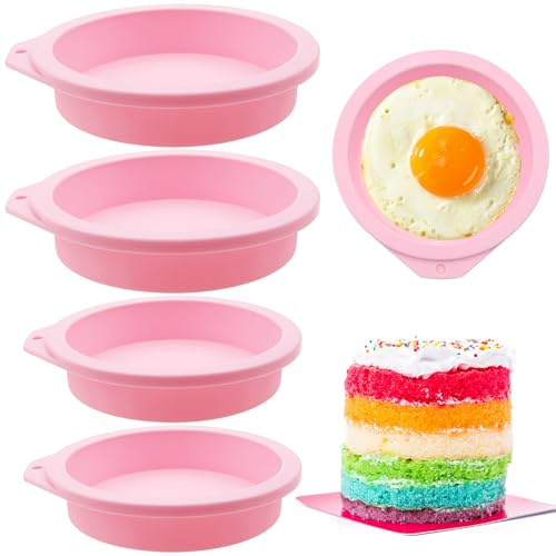 4PCS Air Fryer Egg Mould,4''+6'' Round Silicone Ramekins,Air Fryer Accessories, Burger Buns Moulds Silicone Reusable Egg Ring Molds Non Stick Moulds for for Cooking Baking, Breakfast Kitchen Tool