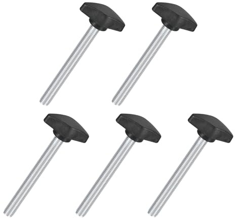 QUARKZMAN 5Pcs Poignées En T Ailetées, Vis À Main M8 x 80mm Poignée À Clampage Filetage Mâle Acier Au Carbone Vis À Main En T Diamètre 36mm Pour Remplacement De Poignée, Noir