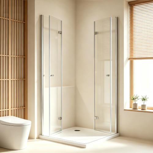 Duschkabine Eckeinstieg 90x120x185cm Doppel-Falttür Duschabtrennung | 6mm Sicherheitsglas | Doppelte Falttüren | 180° Faltbar | Hebe-Senk-Mechanismus | Platzsparend | Leichte Reinigung