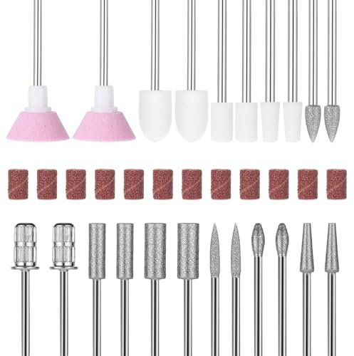 Lusofie Set di 22 punte per fresa per unghie, con 12 manicotti abrasivi, fresa per unghie, accessori per levigatura, lima per unghie, set per manicure e pedicure