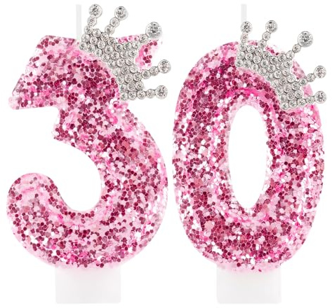 Zi Lan 30 Geburtstag Kerzen für Mädchen, rosa Krone Nummer 30 Cake Topper Dekorationen für Frauen Party Hochzeit Jahrestag Feier Supplies