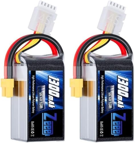 Zeee 4S Lipo 14,8V 120C 1300mAh Batterie RC avec Prise XT60 pour Drone de Course FPV, quadricoptère, hélicoptère, Avion, Bateau, Voiture et modèles réduits (2 pièces)