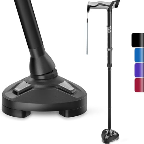 HEALTHBAZAAR Walking Cane for Men & Women - Self Standing Pivot Cane, Adjustable, Foldable Walking Sticks for Seniors & Adults with Wrist Strap, Travel Bag | TRIGRIP (Natural Black)