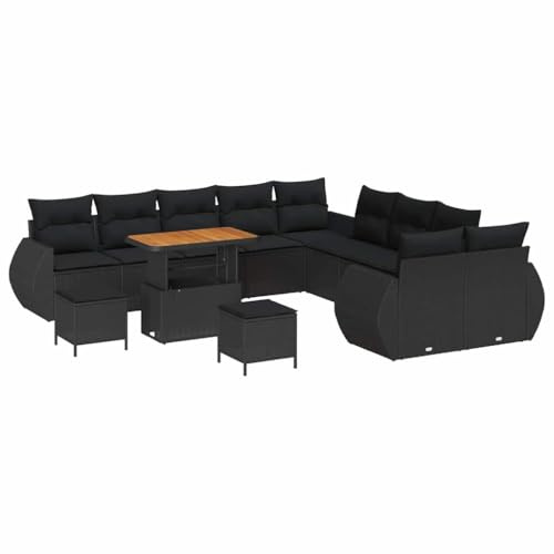 vidaXL 13-teiliges Gartensofa-Set mit Kissen, Schwarz, aus Poly-Rattan – UV-beständig. Beinhaltet Abschnitte und Tische, modernes Design für Terrassen, Balkone und Gärten.