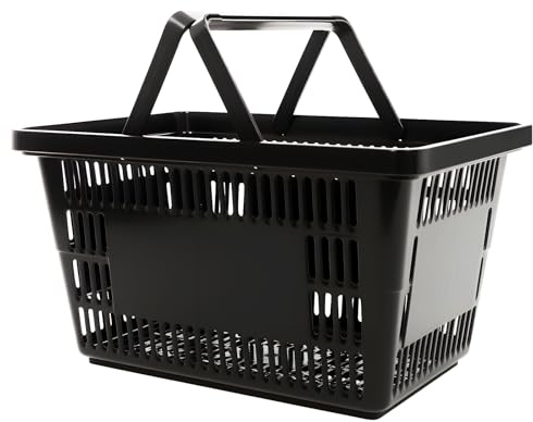 CLEADONG 12 plastinköpskorgar, 28 l svart metallkorg, bärkorg, shoppingkorg, försäljningskorgar stapelbara