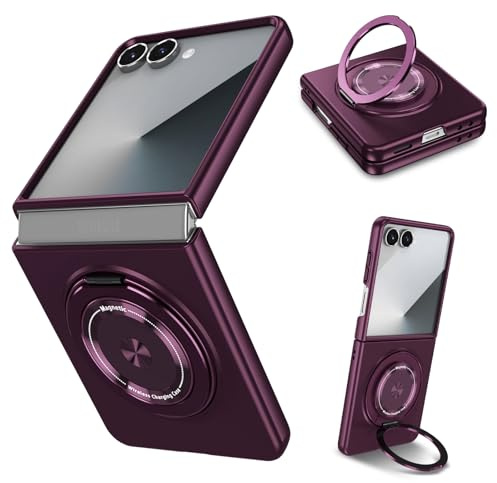 ZHOZEXIN Kompatibel med Samsung Galaxy Z Flip 7, magnetiskt stativ ringhållare stötsäkert slimmat mobilskal skyddande, skärmskydd,Telefonfodral för Samsung Galaxy Z Flip 7 (Burgund)