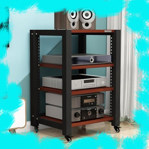 Generico Supporto Audio per Home Theater a 4 Livelli in Teak - Supporto multimediale AV, Mobile Stereo Hi-Fi con Ruote frenanti, archiviazione multimediale Professionale per Camera da Letto e soggior