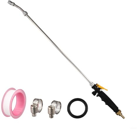 Varilla pulverizadora de acero inoxidable para jardín, boquilla ajustable, conector de latón, mango de goma, incluye abrazaderas y cinta adhesiva, apto para mangueras de 3/8 pulgadas para riego de