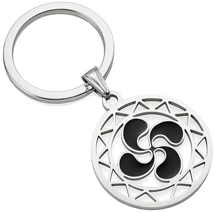 Llavero de Acero Inoxidable con Lauburu Esmaltado en Negro – Llavero Vasco Tradicional, Elegante y Resistente, Accesorio Cultural para Hombre y Mujer
