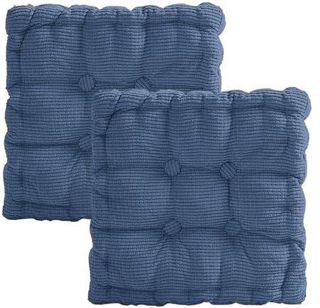 Sitzkissen 40x40 cm 2er Set für Stuhl & Boden, Dicke Steppkissen mit 100% PP-Baumwolle Füllung, Quadrat Stuhlauflage für Indoor & Outdoor, Bodenkissen für Bank, Gartenstuhl und Esszimmer (Jeansblau)